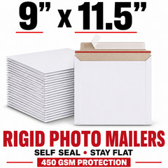 9×11.5 Rigid Photo Mailers Self Seal Stay Flat White Envelopes 450 GSM