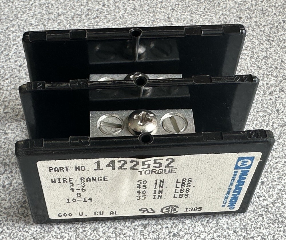 NEW Marathon 1422552 Terminal Block 115A 600V 2 Pole 2 to 14 AWG Panel Mount