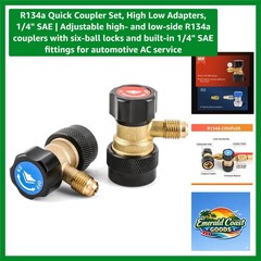 Professional R134a Quick Coupler Set with Adjustable High/Low Adapters 1/4″ SAE