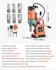 VEVOR Magnetic Drill Portable Mag Drill Press 1450W 2922 lbf 2″ Coring Diameter