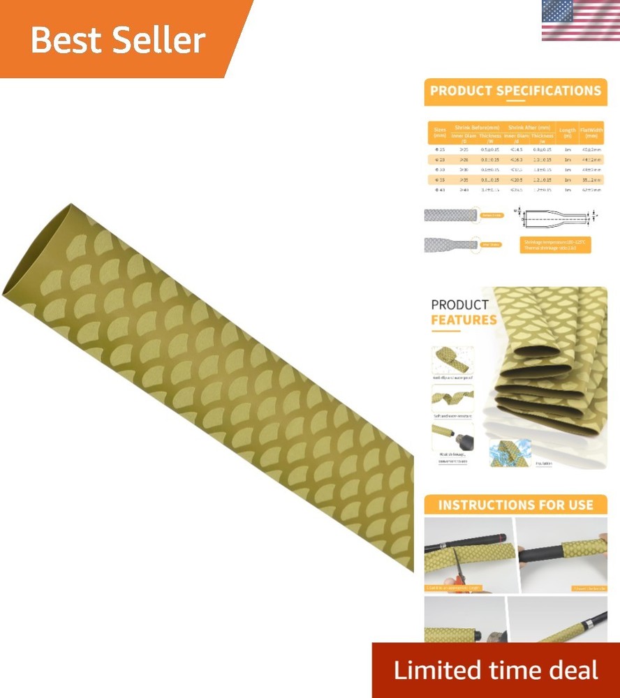 Waterproof Fish Scale Heat Shrink Tubing, 3.28ft Gold for Fishing Rods, Dia:30mm