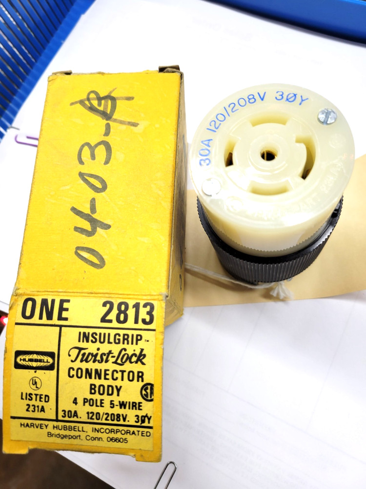 Hubbell 2813 Insulgrp Female Connector NEMA L21-30 30A 3-Phase 120/208V AC 4 Pin