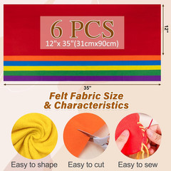 6 Rolls 12″X35″ 1.4Mm Thick Soft Felt Fabric Sheet 6 Assorted Classic Series Col