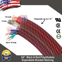 50 FT 3/4″ Black Red Expandable Wire Sleeving Sheathing Braided Loom Tubing US