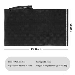 Heavy Duty Sand Bags 16×25.5 Polypropylene UV Protected Flood Control Black 50 B