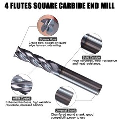 4 Flute 3/16″ x 5/8″ x 2″ Solid Carbide Long End Mill – AlTiN Coated 5 PCS
