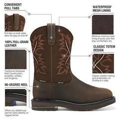 NINGO Men Steel Toe Waterproof Work Boots Leather Square Toe Western Cowboy Boot