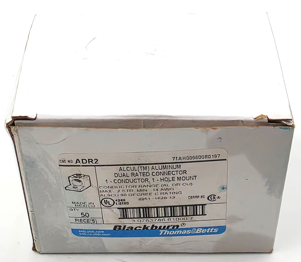 Box of 50 Blackburn ADR2 Dual Rated Aluminum Mechanical 1 Hole Lugs #2-#14 AWG