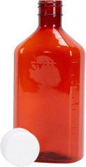 Amber Graduated Oval Liquid Medicine Bottles Plastic CR Caps Multiple Sizes