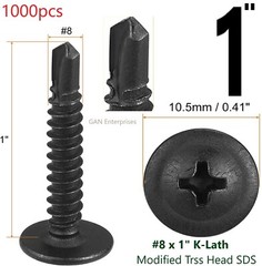 Modified Truss Head Self Drilling / Tapping Screws # 8 x 1″ K-Lath Black (1000)