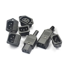 AC 10A/250V IEC Male-Female Mains Power Plug/Sock Adapter, 3-Pin, PCB Ready