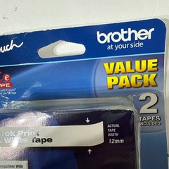 Brother TZE2312PK 12mm Black on White Tape 2 Pack 1/2” Tape Indoor Outdoor ~NEW