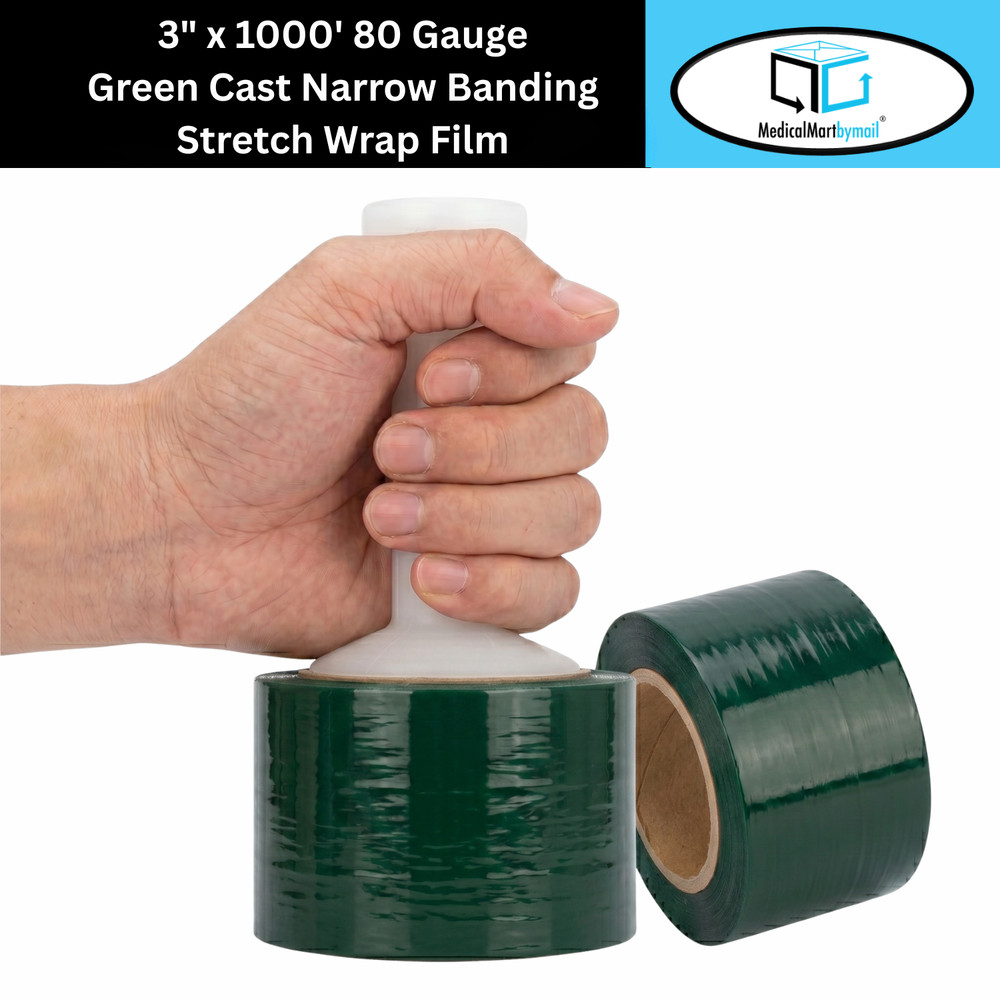 18 Rolls Cast Narrow Banding Stretch Wrap 3″x1000′ 80 Gauge Green Shrink Film