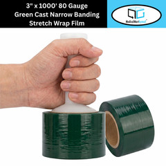 18 Rolls Cast Narrow Banding Stretch Wrap 3″x1000′ 80 Gauge Green Shrink Film