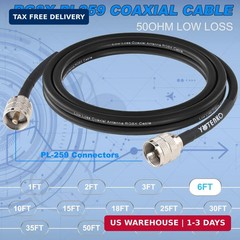 RG8x Jumper PL259 6ft, RG-8x Coax Cable 6 Foot 2-Pack, CB Radio Coax Cable UHF M