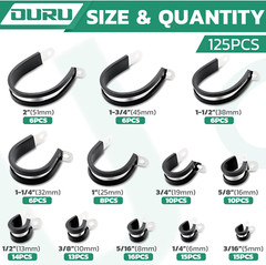 125PCS Cable Clamp,12 Sizes Stainless Steel Rubber Coated Cushioned Insulated Ca