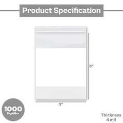 4 Mil Reclosable Bag with White Block 3″ x 5″ Plastic Bag Durable Clear 1000 Pcs