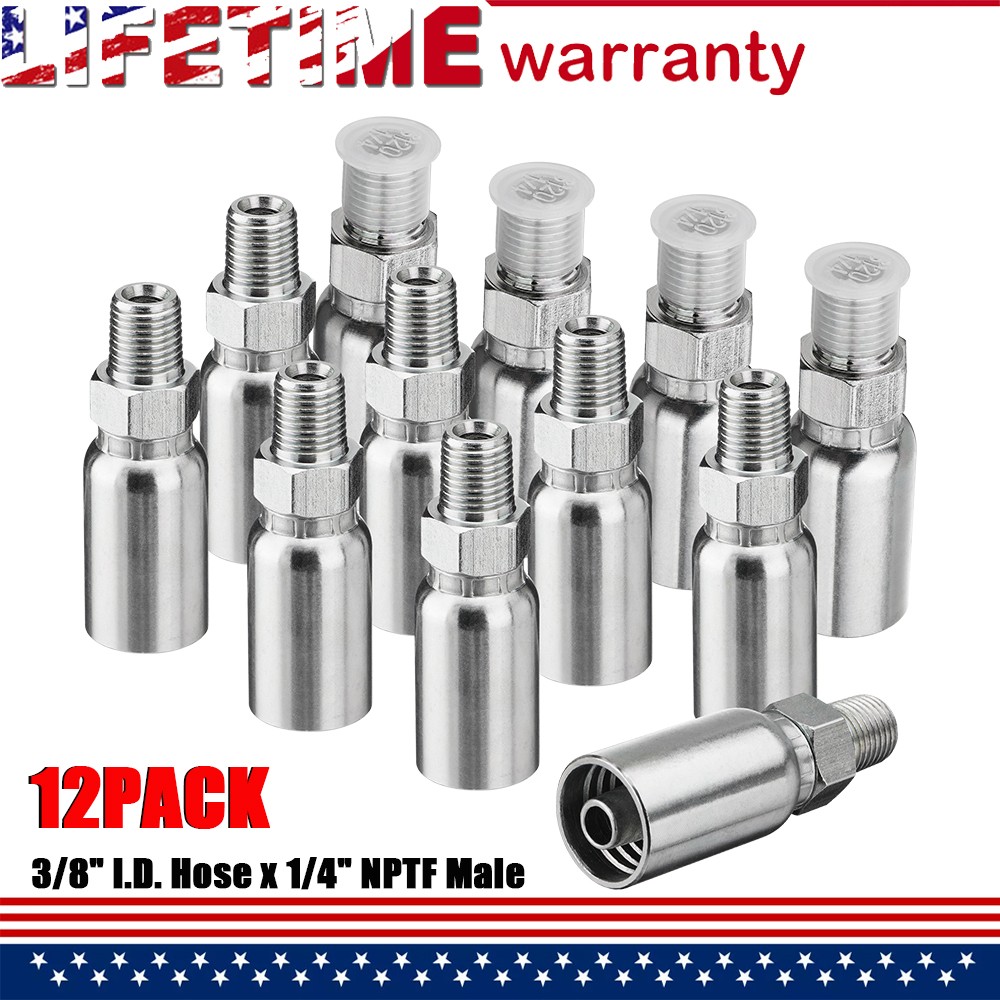 12x 3/8″ I.D. Hose x 1/4″ NPTF Male Hydraulic Hose End Swivel Crimp Fittings New