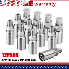 12x 3/8″ I.D. Hose x 1/4″ NPTF Male Hydraulic Hose End Swivel Crimp Fittings New