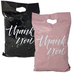 10×13 Thank You Poly Mailers with Handles – Black & Pink Merchandise Shopping Ba