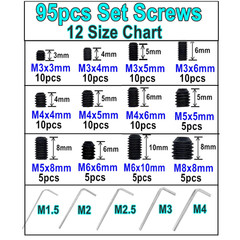 95Pcs Set Screws Assortment Kit with Hex Wrench, Grub Screws M3 M4 M5 M6 M8