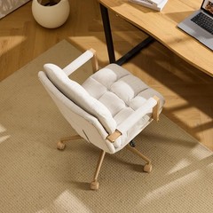 Comfy Linen Office Desk Chair with Wheels & Detachable Cushions & Wood-Like