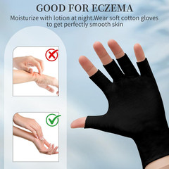 3 Pairs of Fingerless Cotton Gloves 100% Black Cotton Moisturizing Gloves for…