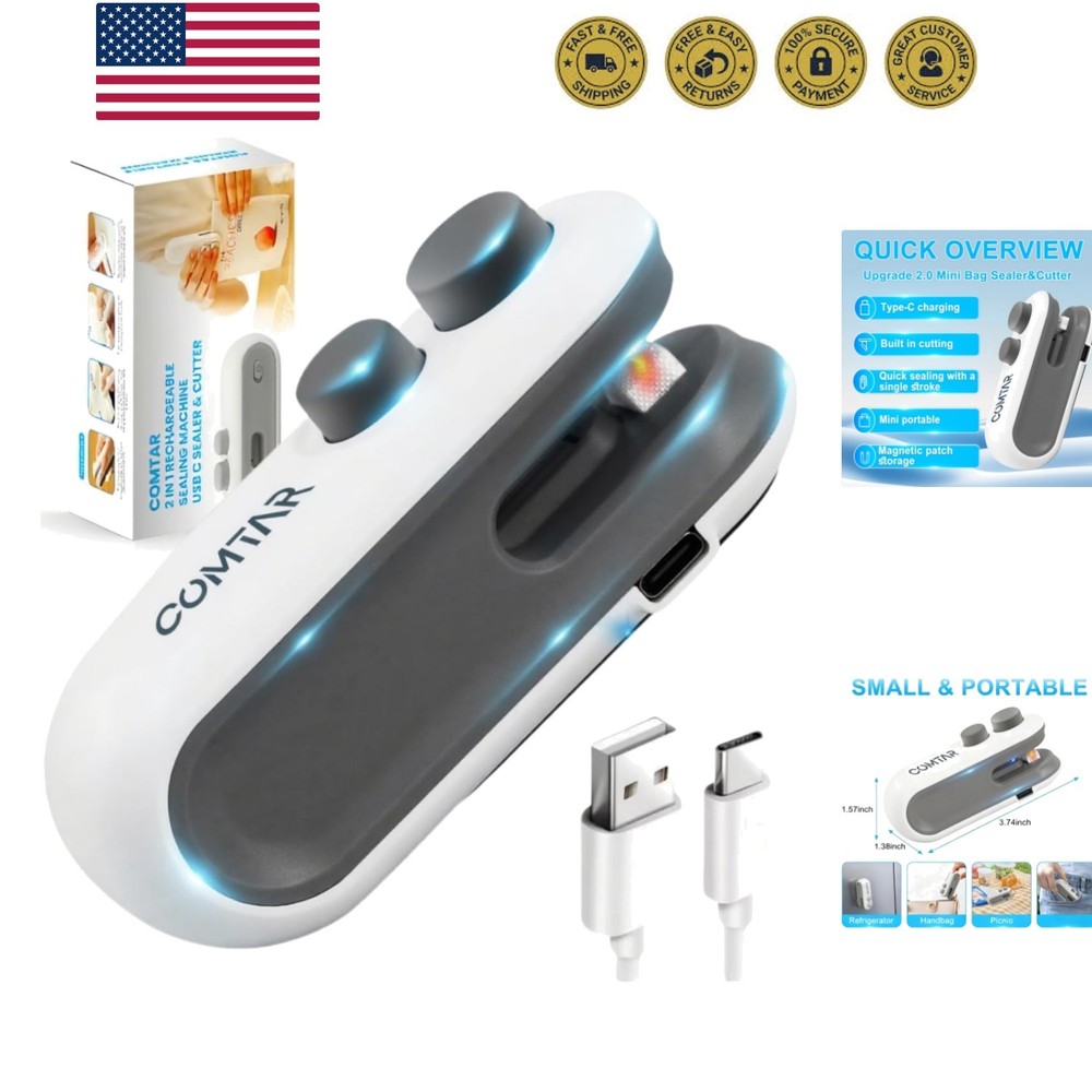 Mini Bag Sealer With Cutter And Magnet, 2 In 1 Rechargeable Vacuum Sealer Bag…