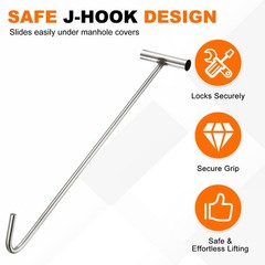 2Pcs Manhole Hook 19.7 Inch T-Shaped Lid Manhole Cover Lifter with Blunt Tip