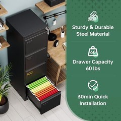 4 Drawer File Cabinet with Lock Metal Vertical Filing Cabinet for Office Home