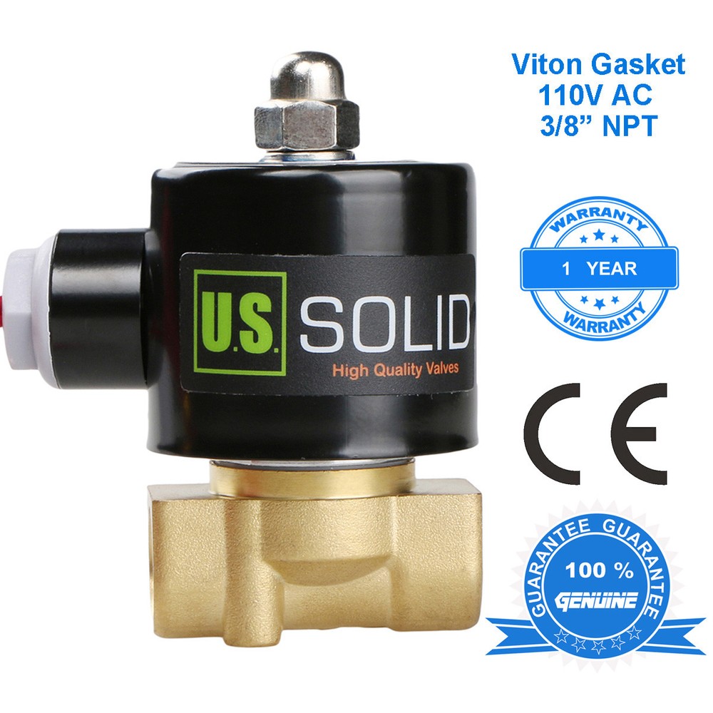 U. S. Solid 3/8″ Brass Electric Solenoid Valve 110V AC Normally Closed Air Water