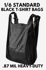 1/6 Black HDPE Plastic T-Shirt Bags 11.5×6.25×21″ Heavy-Duty .87mil Bulk