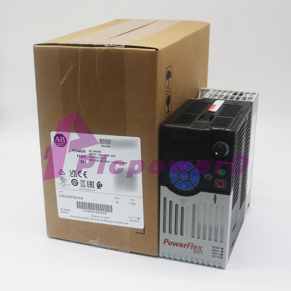 New Sealed Allen Bradley 25B-D6P0N104 PowerFlex 525 2.2kW (3Hp) AC Drive 3 Phase