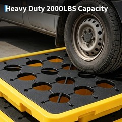 2X Drum Spill Containment Pallet with Drain Outlet, Leakproof Stackable Tray US