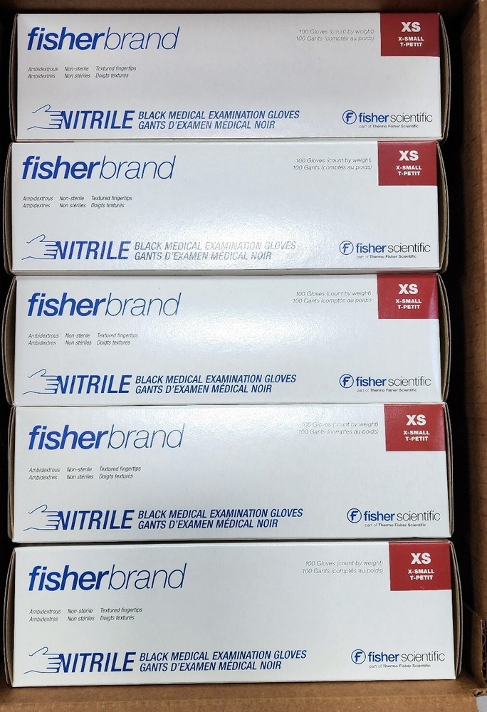 FISHERBRAND XS Powder Free Black Nitrile Gloves CASE OF 10 BOXES , 1000 GLOVES