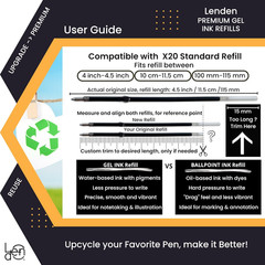 12 Pack Black Gel Ink Pen Refills 0.5mm Fine Tip 115mm Universal Retractable