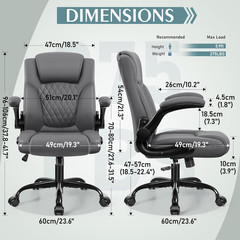 Leather Office Chair, PU Home Computer Desk Chairs with Ergonomic Back Support,