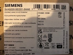 SIEMENS 3VA5220-5ED31-0AA0 200A 3-Pole Circuit Breaker, NEW IN BOX