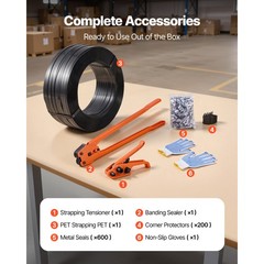 Uimoso PET Strapping Kit with 2000ft Band, 600 Seals, and 200 Edge Protectors