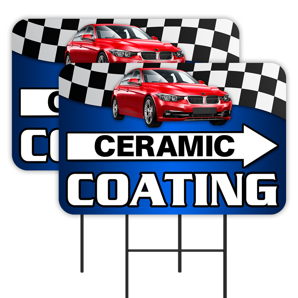 Ceramic Coating 2 Pack Double-Sided Yard Signs 16″ x 24″ with Metal Stakes (Made