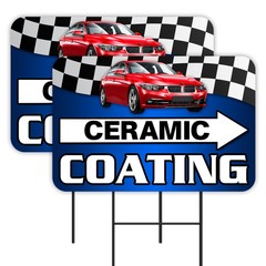 Ceramic Coating 2 Pack Double-Sided Yard Signs 16″ x 24″ with Metal Stakes (Made