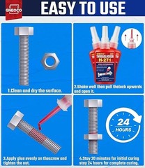 Threadlocker Red, Thread Lock High Strength Lock Tight for Nuts, Bolts, Fastener