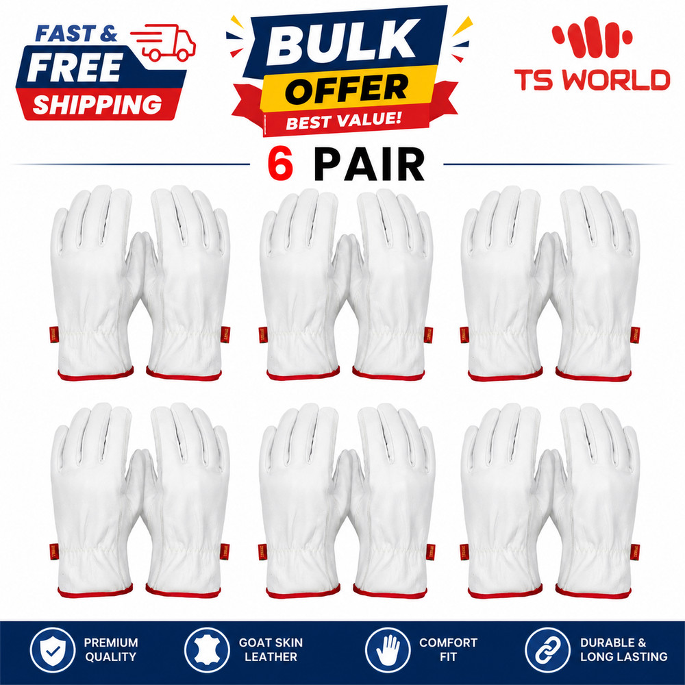 6 Pairs Genuine Goatskin Safety Gloves Durable, Comfortable & Versatile Work