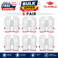 6 Pairs Genuine Goatskin Safety Gloves Durable, Comfortable & Versatile Work