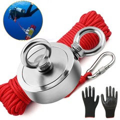 1300 LBS Strong Fishing Magnet Kit Double-Sided Pull Force and Rope Carabiner US