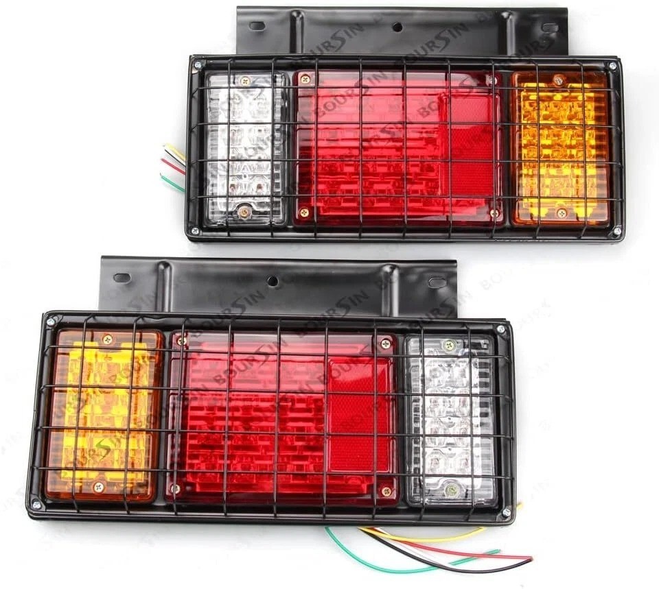 12V Led Tail Lights W/iron Net Protection For Isuzu Elf N, F Series Npr Npr-hd N