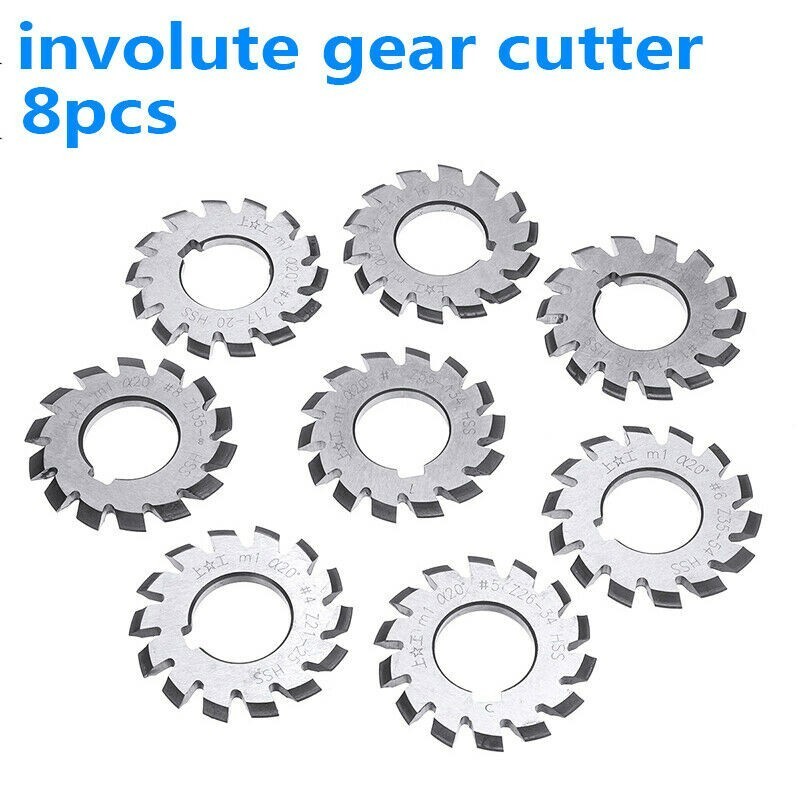 1Set 8pcs HSS M1 Diameter 22mm PA20° 20 Degree #1-8 Involute Gear Cutters NEW