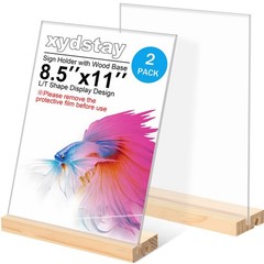 2pack 8.5×11 Acrylic Sign Holder with Wood Base for Picture Frames,L/T Shape …