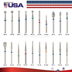 100pcs Dental Diamond Burs FG 1.6mm 20 Types for High Speed Handpiece