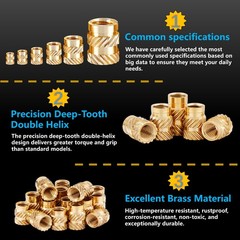 320+8Pcs Premium Brass Threaded Inserts，M2 M2.5 M3 M4 M5 Thread Metric Knurled
